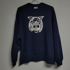 Jerzees Russell Bobcats Sweater Vintage 90s Navy White Pullover USA Crewneck‎